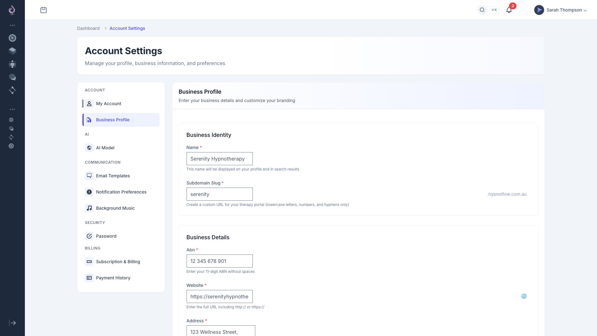 Configure Business Profile