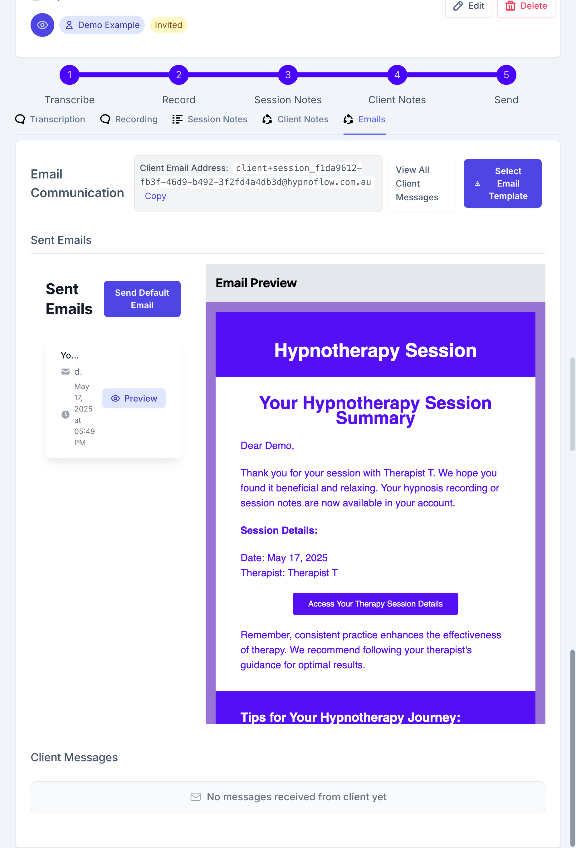 Send email to client